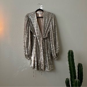Sequin wrap robe cardigan with belt